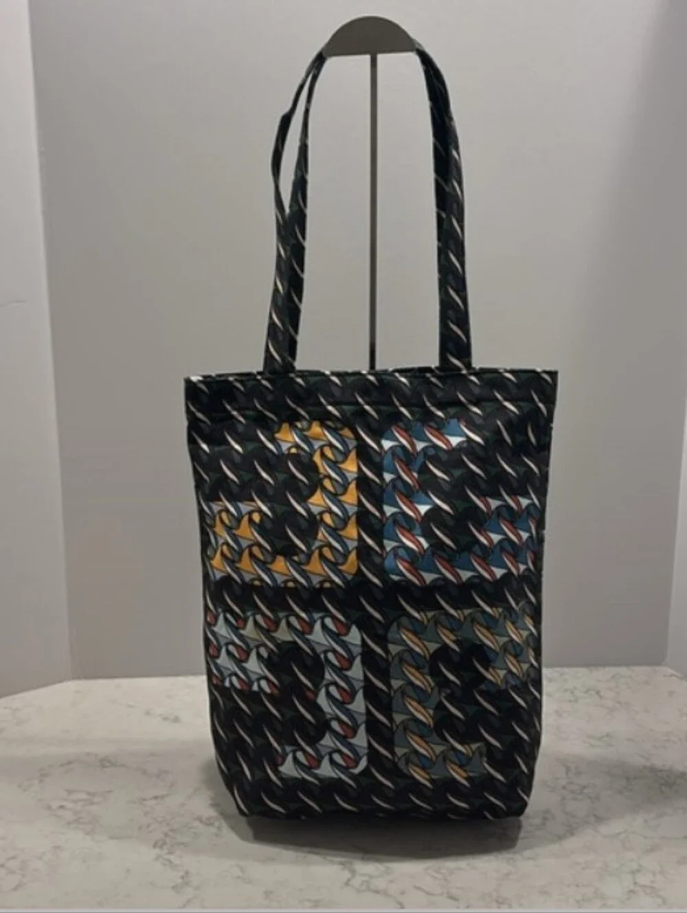 Tory Burch-Swan 🦢Ribbon Abstract Geometric Canvas Tote Bag 🖤